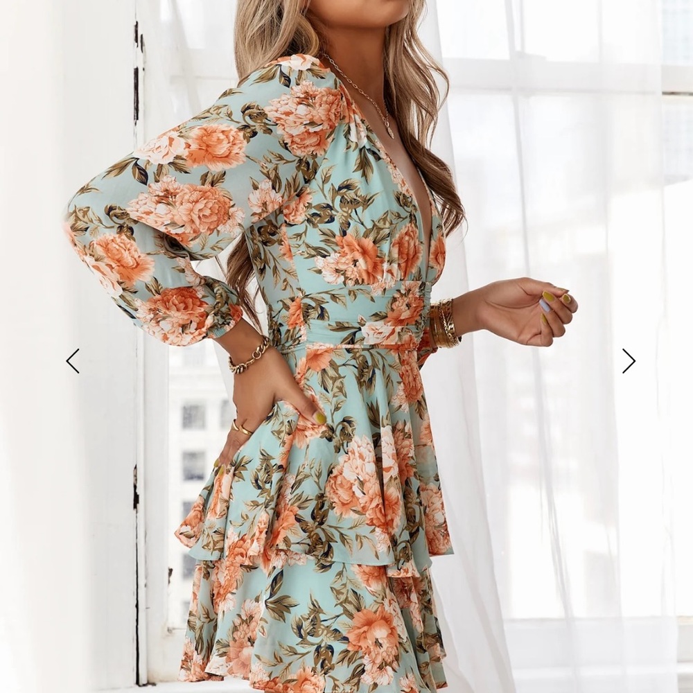 Hello Molly Miami Loves Dress Mint-            V-Neck Ruffle Dress - Picture 6 of 13